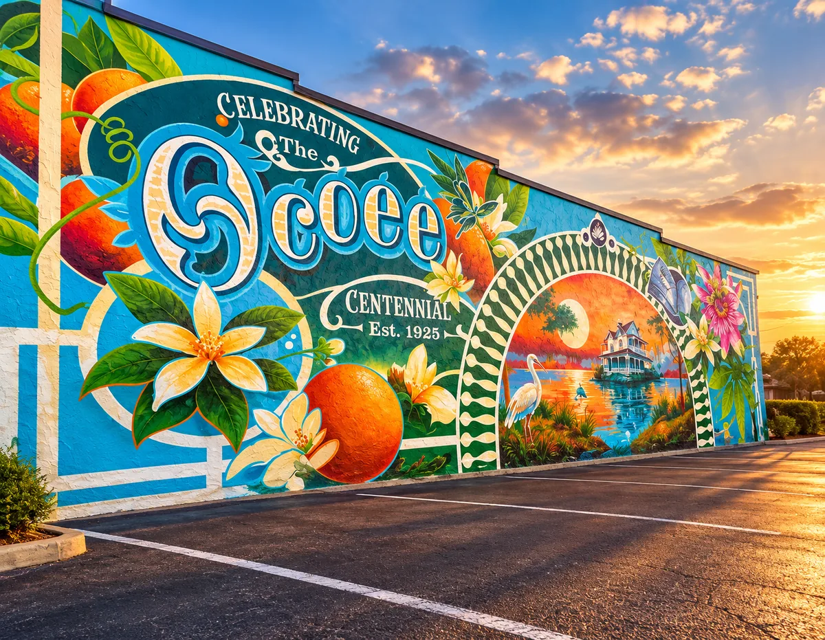 Mural colorido del centenario de Ocoee