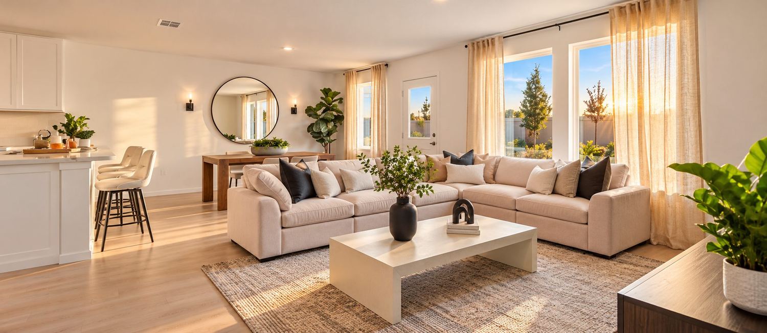 Sala de estar de uma casa-modelo da Lennar