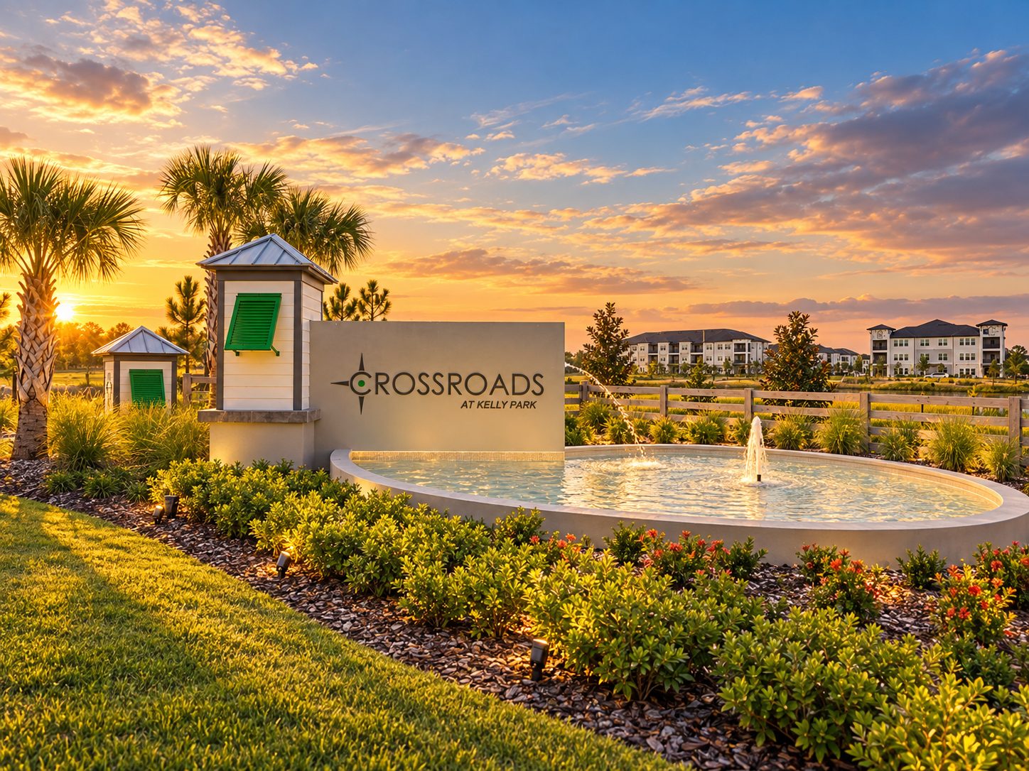 A entrada do Crossroads at Kelly Park