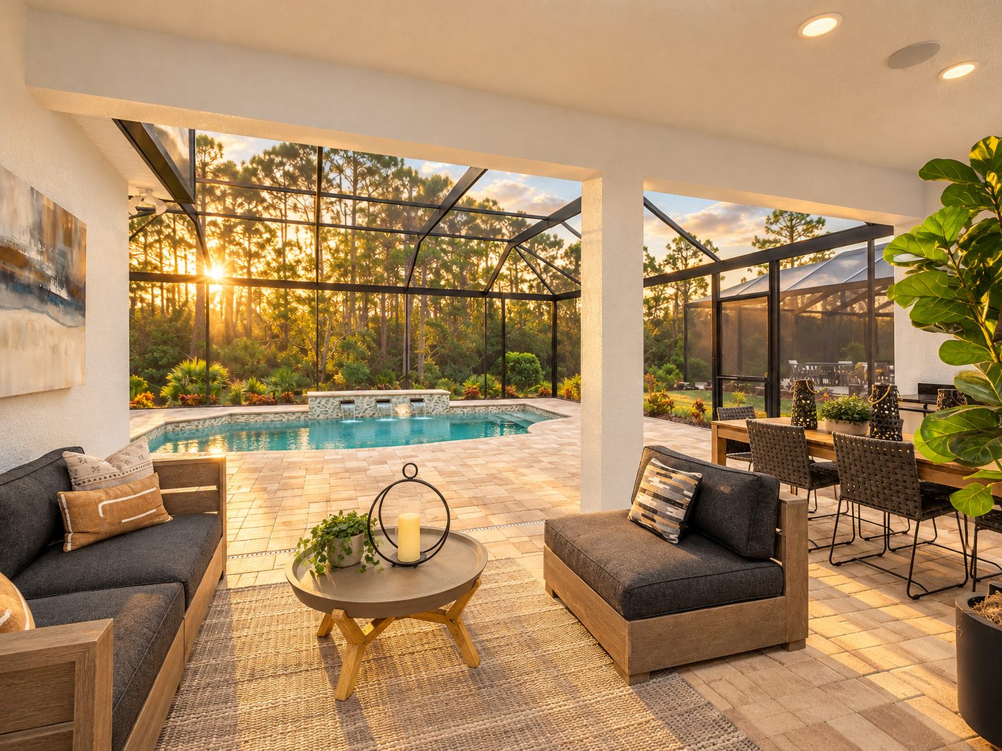 Varanda com vista para a piscina