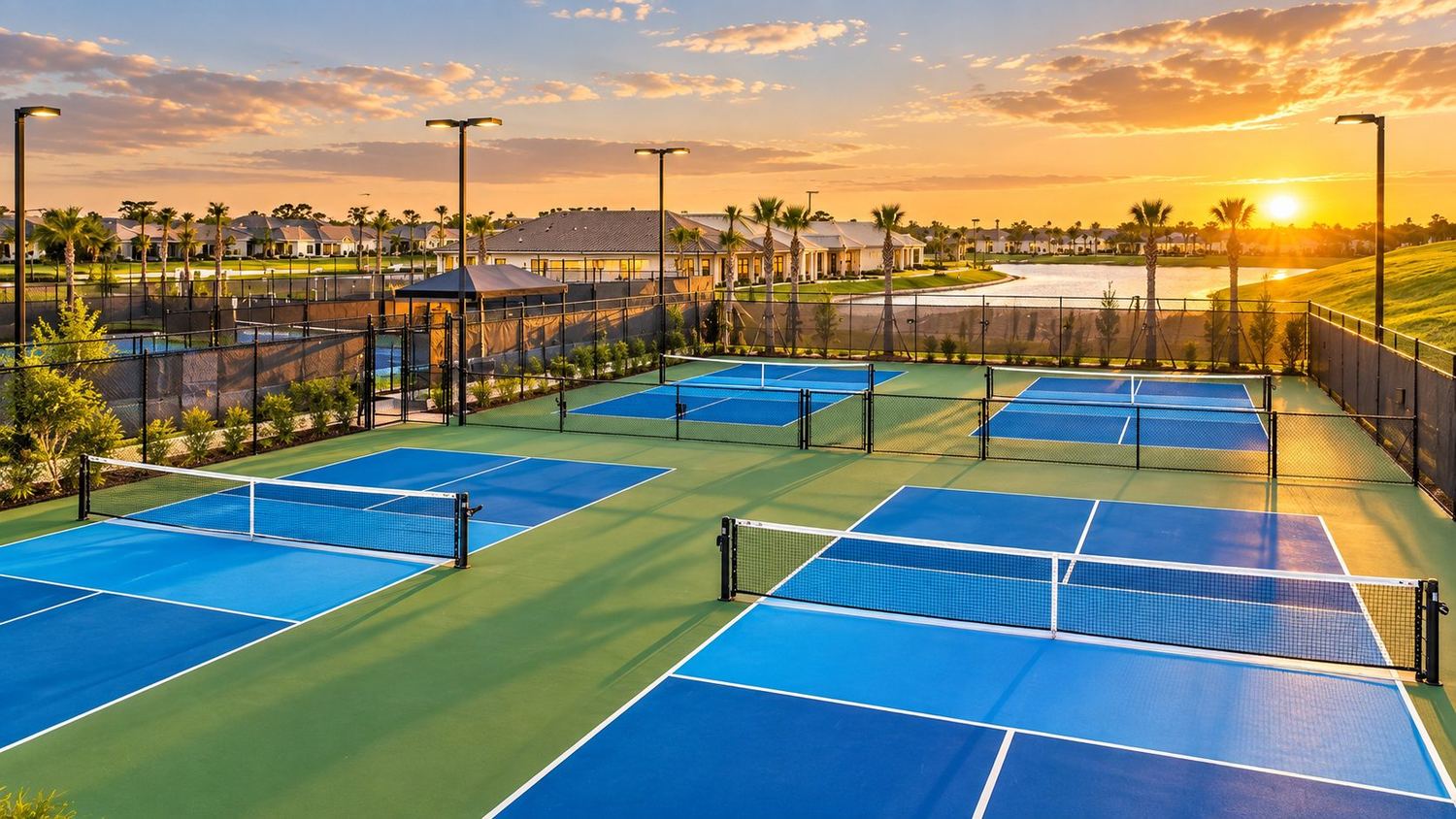 As quadras de pickleball do Esplanade at McKinnon Groves