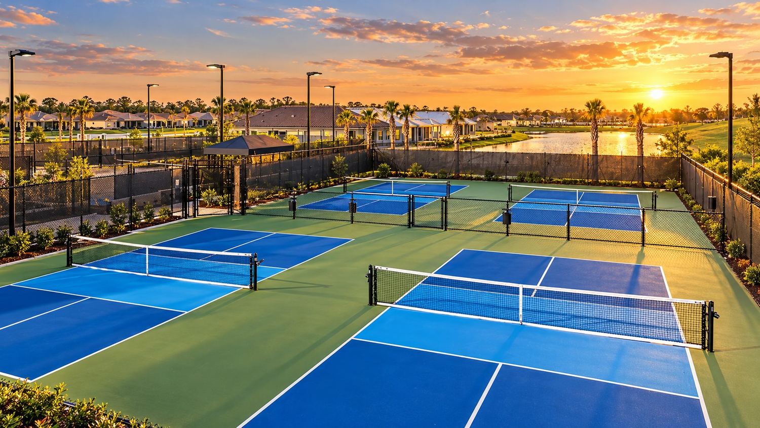 As quadras de pickleball do Esplanade at Westview