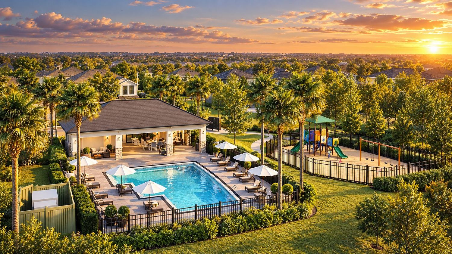 A piscina e a cabana do Foothills Preserve