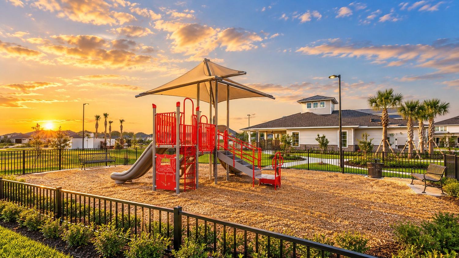 O playground com cobertura de sombra