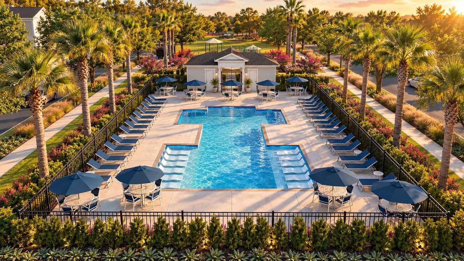 A piscina do Hamlin Meadows vista do alto