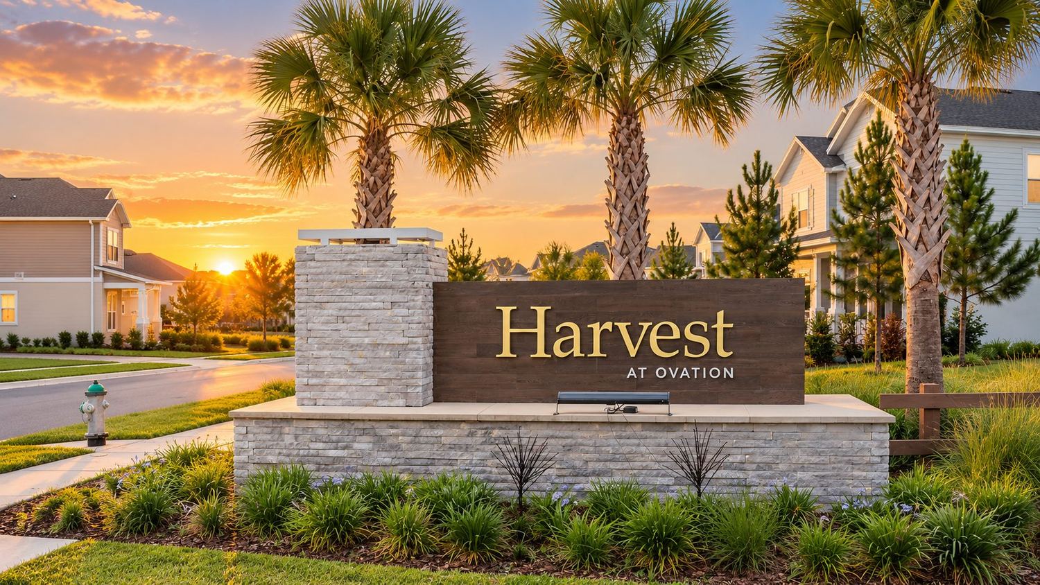 A entrada do Harvest at Ovation