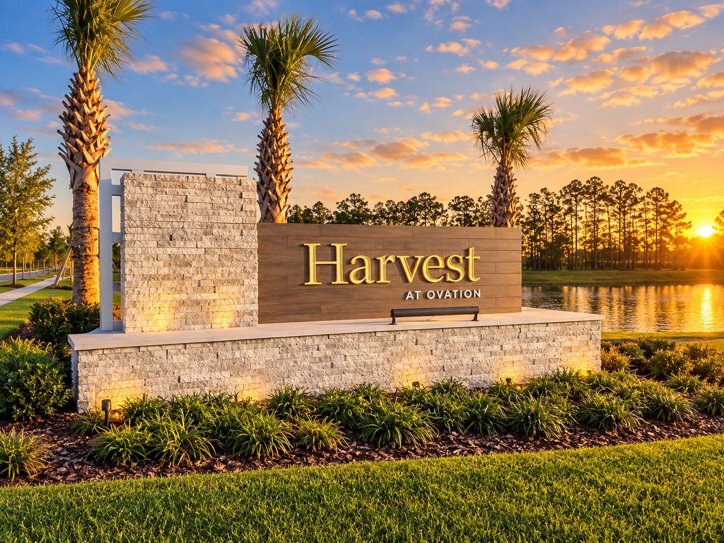 A entrada do Harvest at Ovation