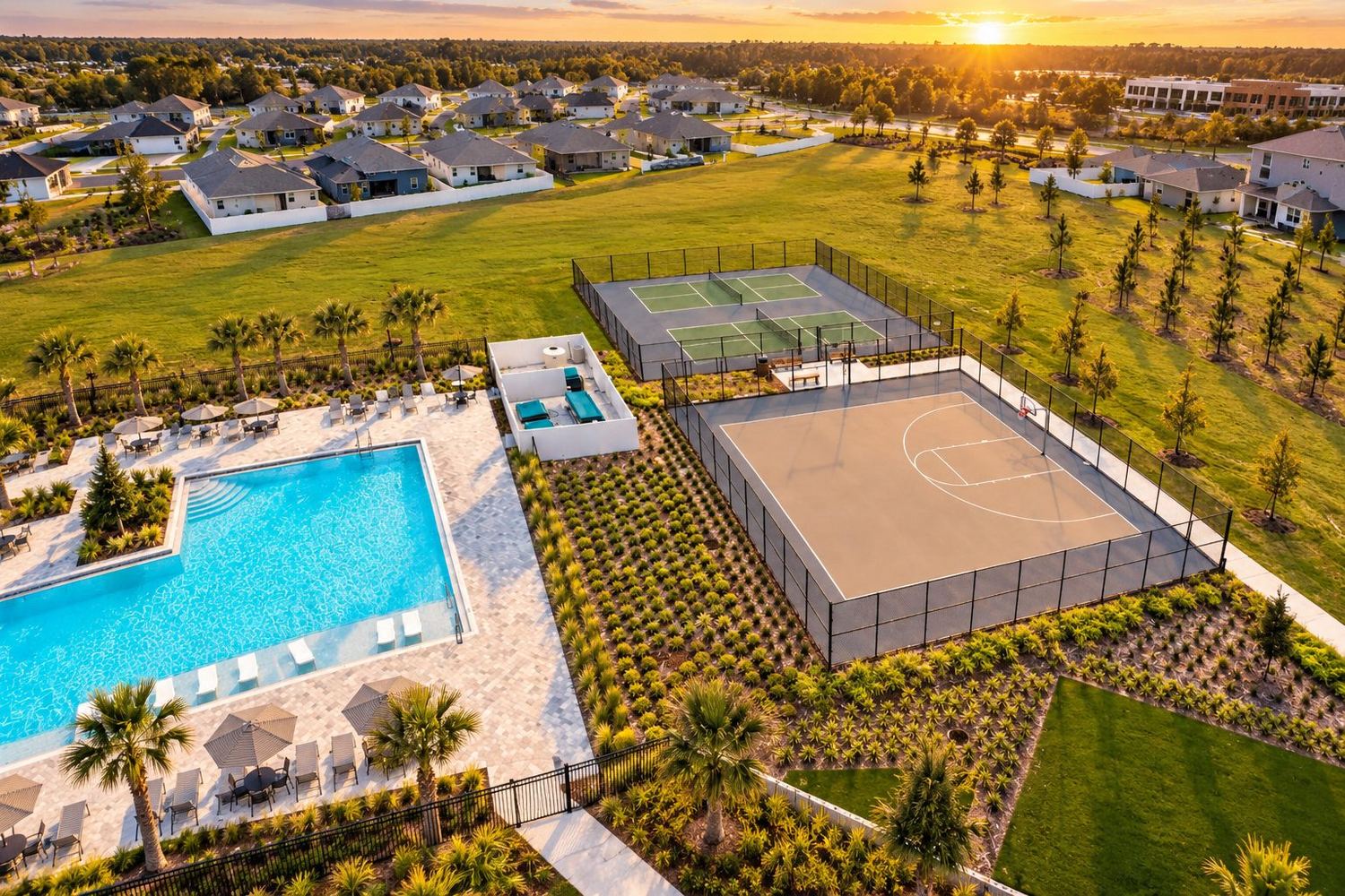 Piscina, quadras e áreas verdes