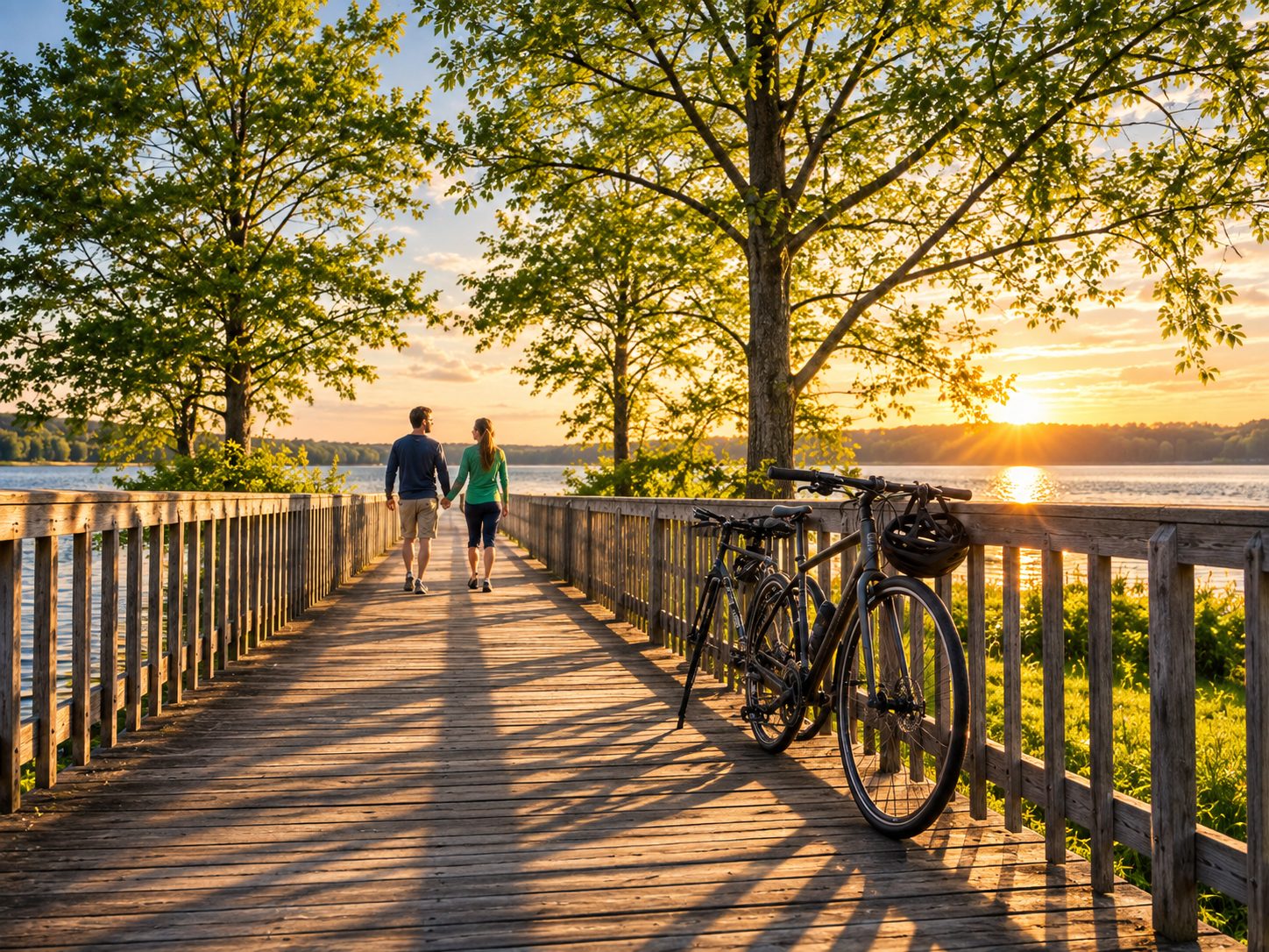 Passarela à beira do lago, para caminhar e pedalar
