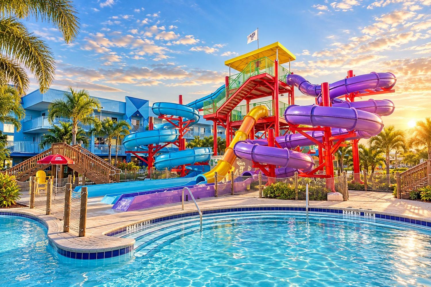 Toboáguas e piscina de um resort