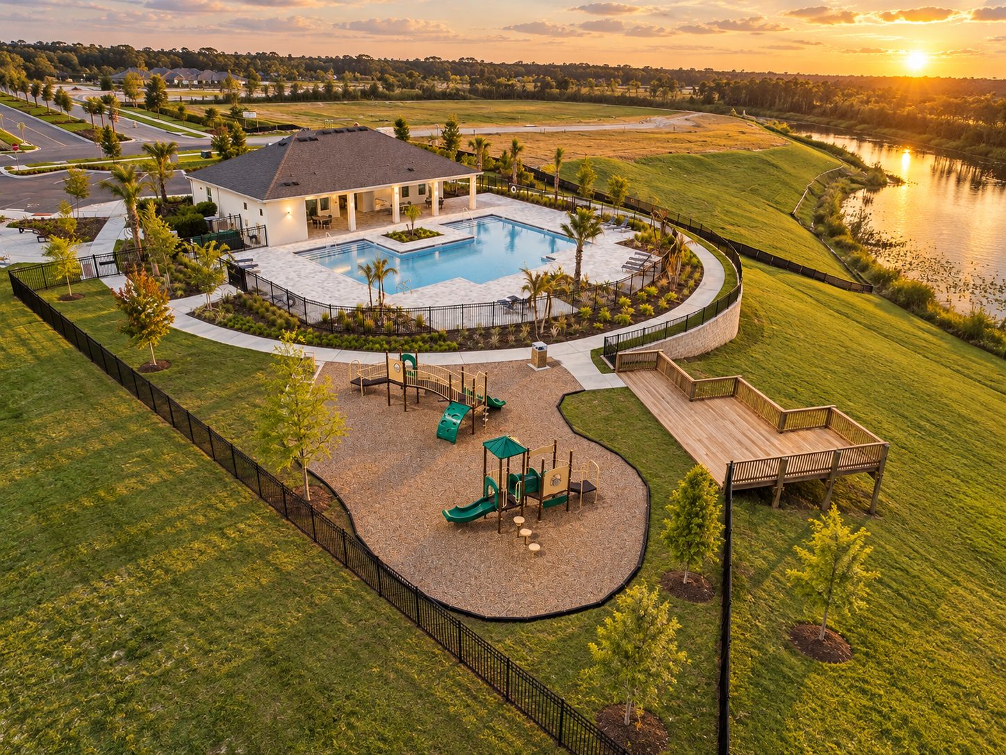 O clube, a piscina e o playground do Lake Star