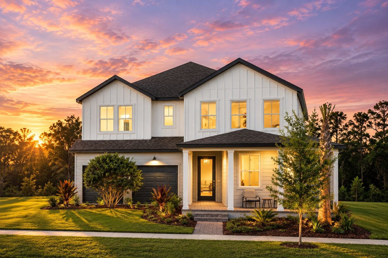 Uma casa do Northlake at Ovation ao entardecer