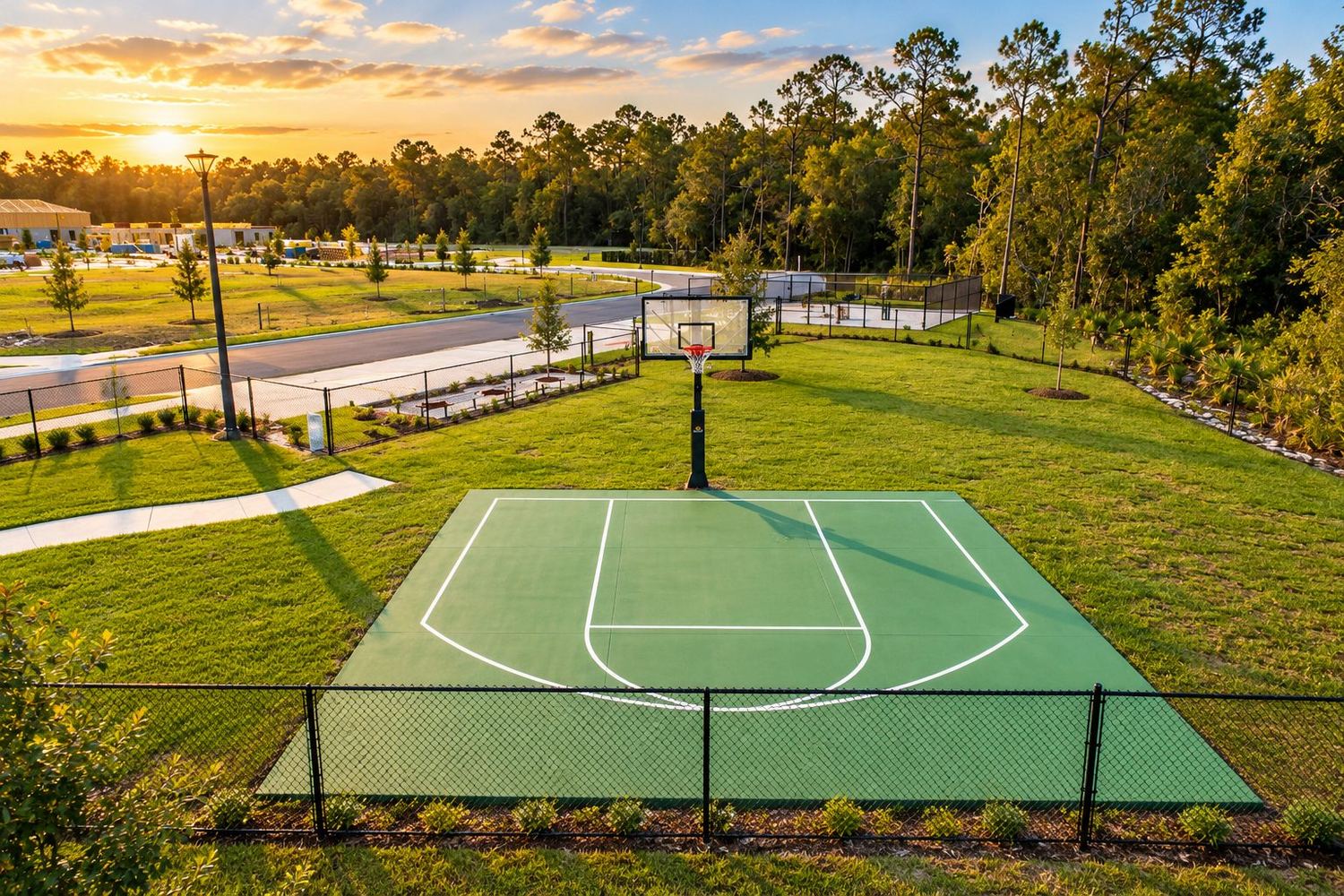 A quadra de basquete do Reeves Place