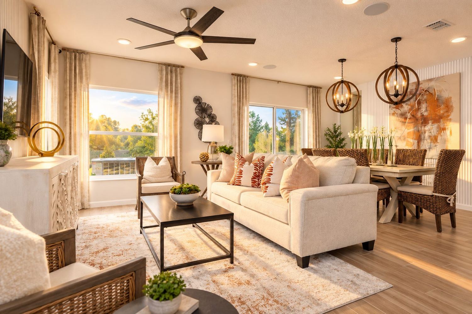 A sala de estar de um townhome do Reeves Place