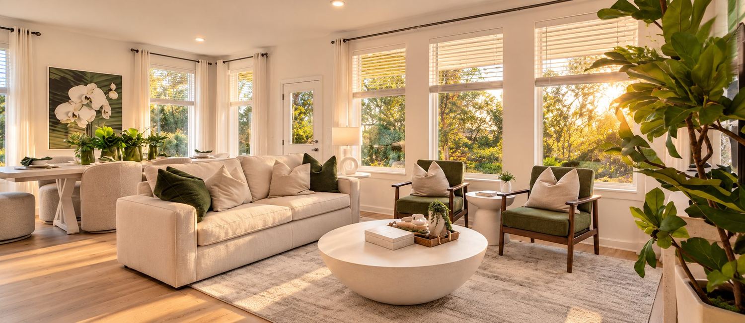 Sala de estar de uma casa-modelo da Lennar