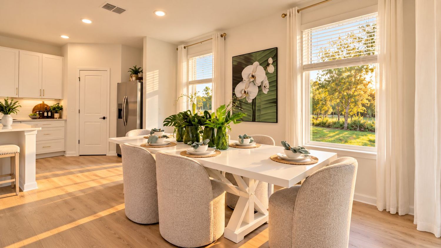 Sala de jantar com vista para o jardim