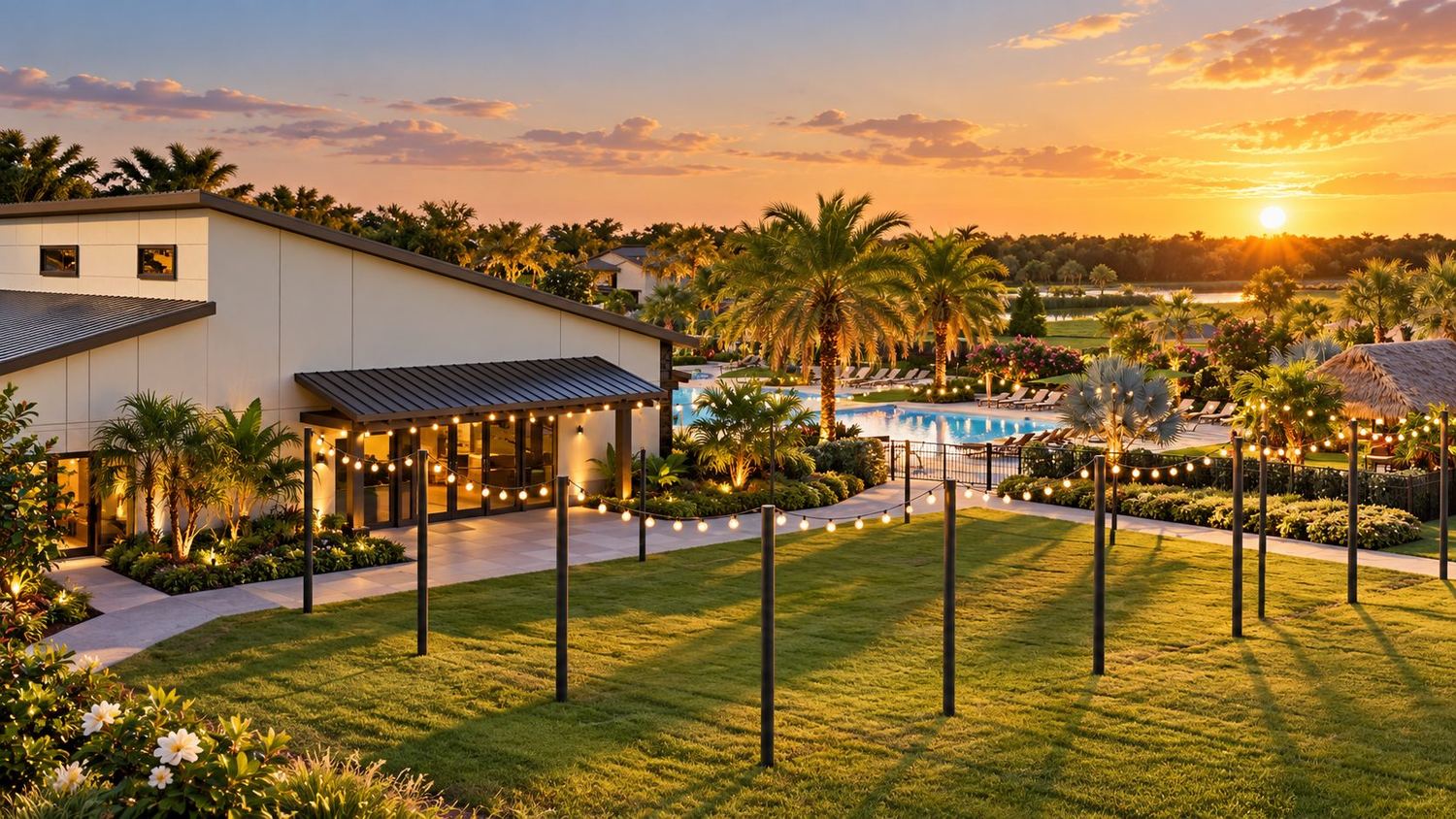 O clube do Sanctuary at Wellness Ridge ao entardecer