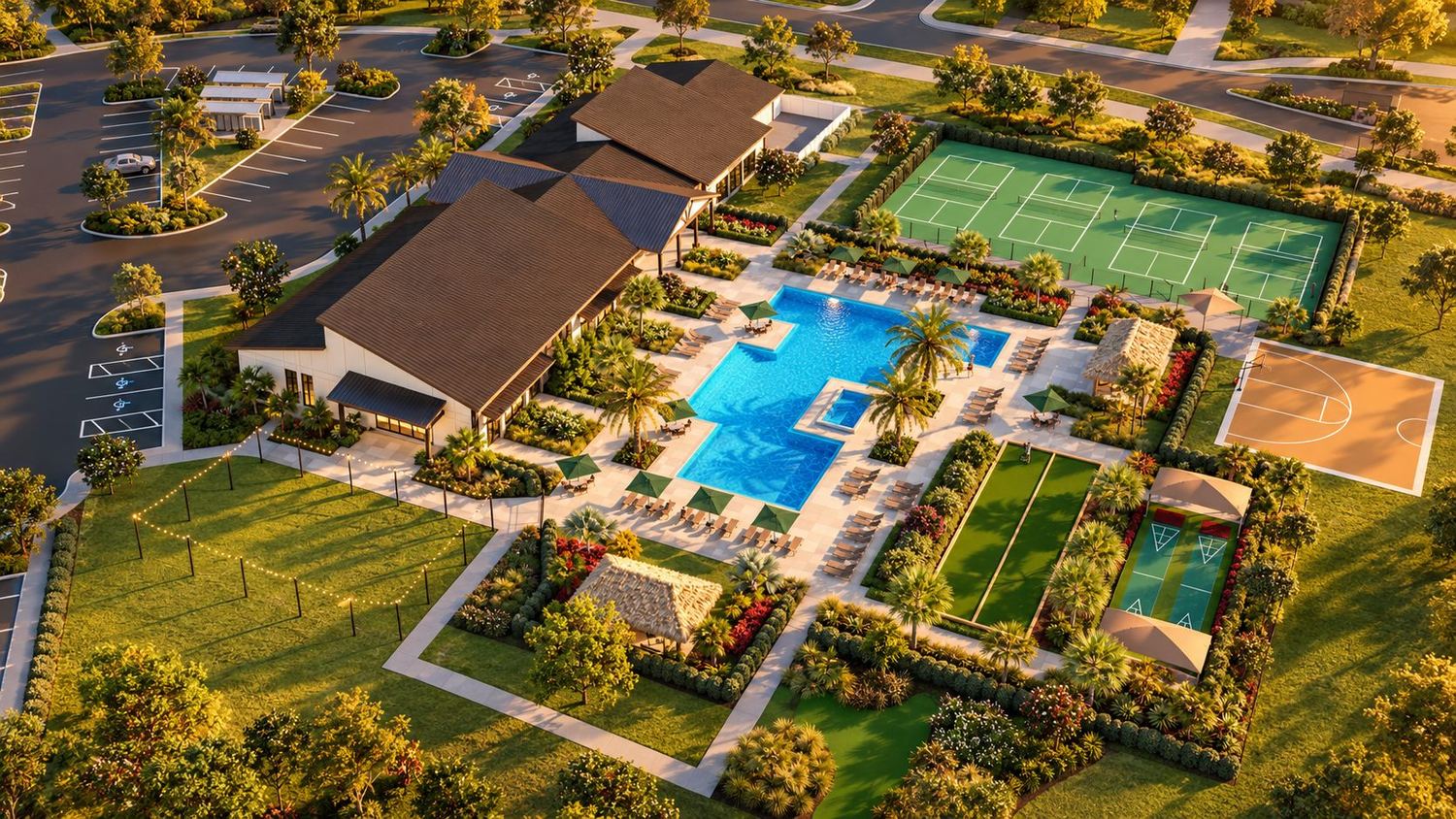 Quadras, bocce e a piscina