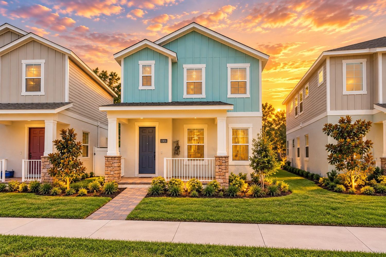 Casas lado a lado com calçada de pavers