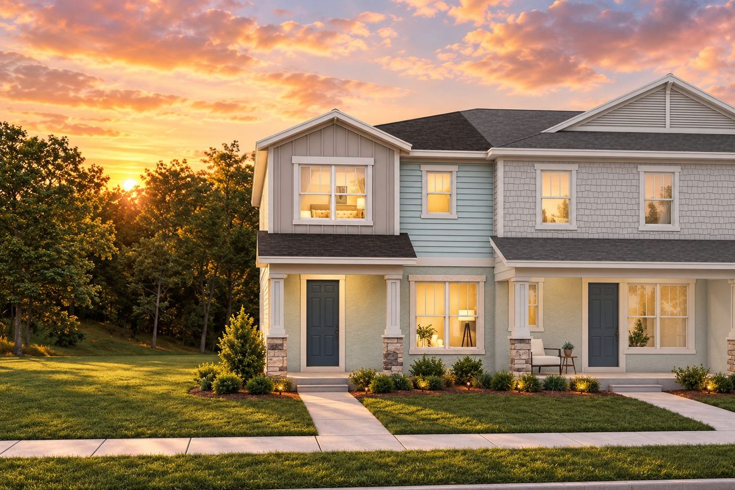 Townhomes ao entardecer