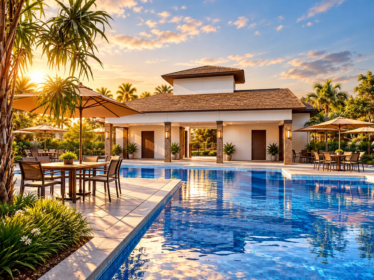 A piscina e a pool house