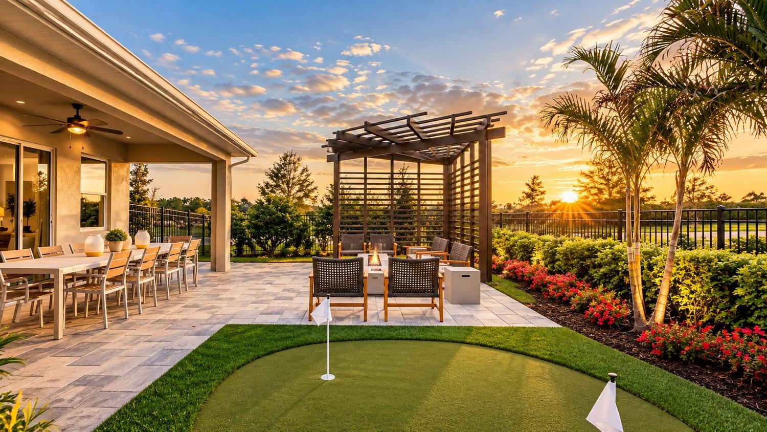 Pérgola com putting green (casa-modelo)