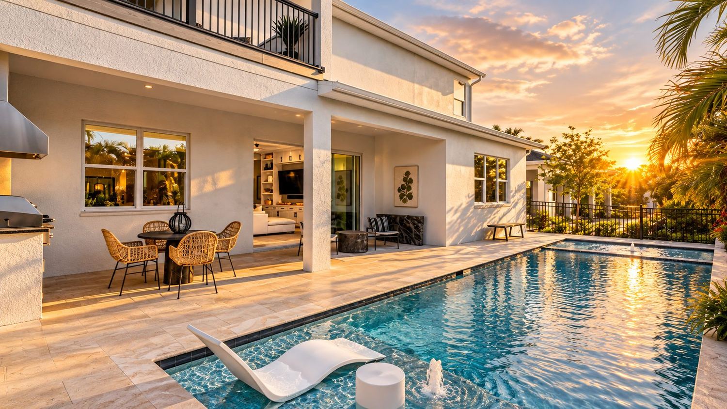 Quintal com piscina e cozinha externa