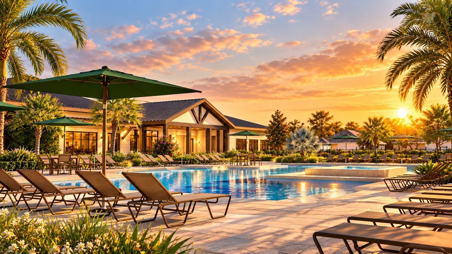 Piscina ao entardecer