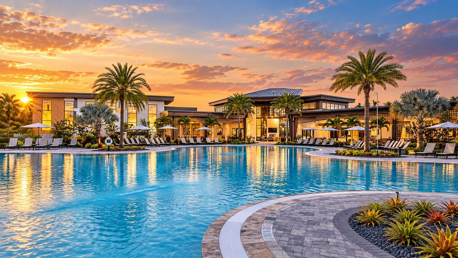 Piscina ao entardecer