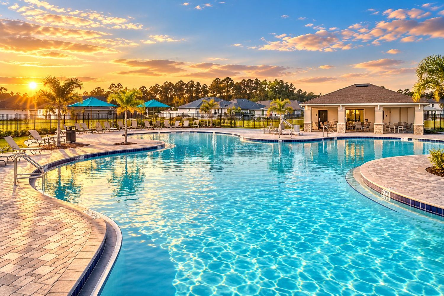 Piscina ao entardecer